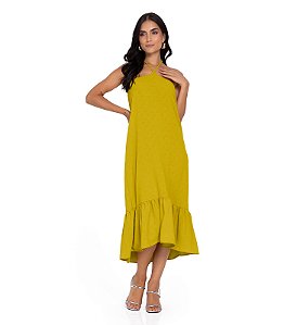 VESTIDO MIDI BABADOS DE ALCINHA LISO