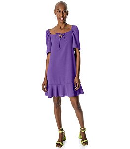 VESTIDO CURTO DE LAÇO  LISO MANGAS CURTA