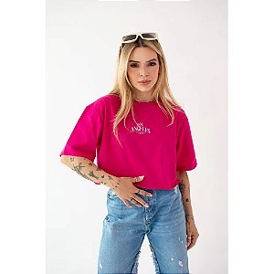 CROPPED MAX ESTAMPA LOS ANGELS DE MANGA CURTA ROSE