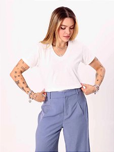 TSHIRT BRANCO GOLA V LISA BASICO CHARMOSO
