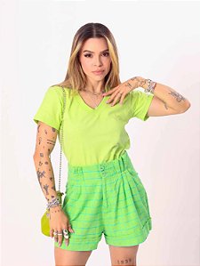 TSHIRT GOLA V VERDE LIMA DE MANGA CURTA EM ALGODÃO