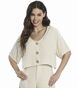 CAMISA DE LINHO FEMININA MANGA CURTA OFFWHITE