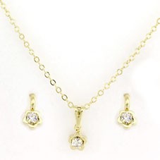 Conjunto Colar e Brinco Mini Flor de Cristal Banhado a Ouro 18k