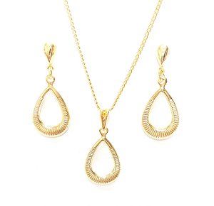 Conjunto Colar e Brinco Gota Vazada Banhado a Ouro 18k ou Prateado