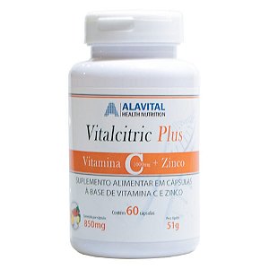 VITALCITRIC PLUS - VITAMINA C 1000MG + ZINCO 60 CAPS - ALAVITAL