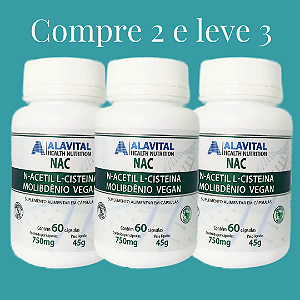 Combo Compre 2 leve 3 unidades NAC - N-Acetil L-Cisteína 60 caps - Alavital