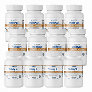 COMBO 12 UNIDADES VITALIDAY 50 + CÁLCIO Á BASE DE ALGA LITHOTHAMNIUM 90 CAPSULAS - ALAVITAL