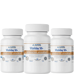 COMBO 3 UNIDADES VITALIDAY 50 + CÁLCIO Á BASE DE ALGA LITHOTHAMNIUM 90 CAPSULAS - ALAVITAL