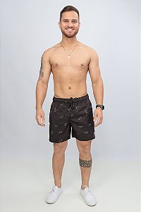 Short Tactel Preto Coqueiros Branco e Verde