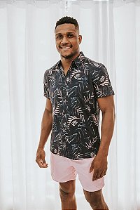 Camisa Florida Preta e Rosa