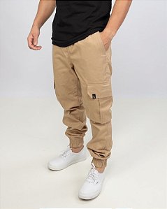 Calça Sarja Jogger Cargo Bege