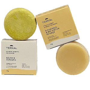 KIT SHAMPOO E CONDICIONADOR SÓLIDO SÁLVIA E CÚRCUMA D-PANTENOL