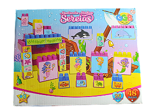 Bloco De Montar Educativo Tema Sereias Infantil Encaixe 48 Peças