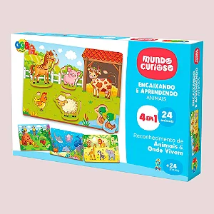 Encaixando E Aprendendo Pedagogica 4 Em 1 Com 24 Animais Colorido