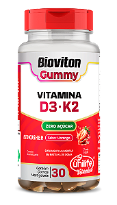 Vitamina D3 + Vitamina K2 Bioviton - Sabor Morango - 30 Gomas Mastigáveis