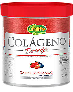 Colágeno hidrolisado em pó - Dermfix - Sabor morango com blueberry
