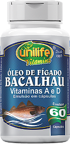Óleo de fígado de bacalhau - Vitaminas A e D - 60 cáps