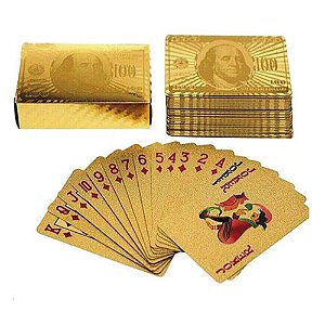 Baralho Dourado Dollar Metalizado a Prova Dagua com 52 cartas