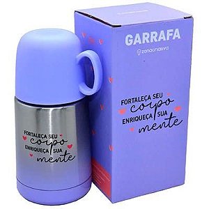 Mini Garrafa Térmica com Caneca 210ml Frase: Corpo e Mente