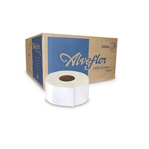 Papel Higiênico Rolão 100% celulose F. simples Alveflor 8 rolos de 300m