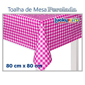 Toalha de Mesa Perolada Xadrez Pink - 10 unidades - 80cm x 80cm