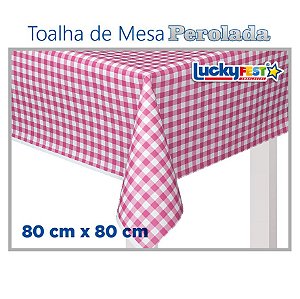 Toalha de Mesa Perolada Xadrez Rosa - 10 unidades - 80cm x 80cm