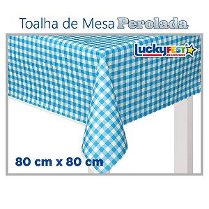 Toalha de Mesa Perolada Xadrez Azul Claro - 10 unidades - 80cm x 80cm