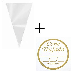 Saco Plastico Cone Para Trufa 10x15 C/300un + 300 Etiqueta