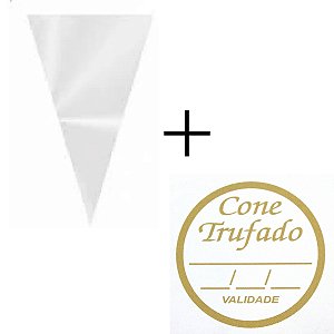 Saquinho Plastico Pp Cone/trufa 14x23 C/100un + 100 Etiqueta