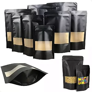 Saco Zip Lock Kraft Preto Stand Up Pouch C/ Visor 14x22 - 50un