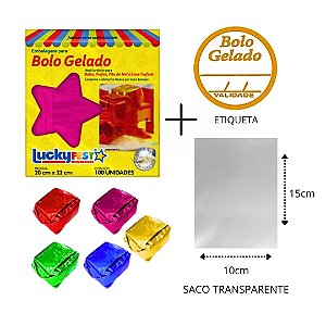kit Embalagem Bolo Gelado 20x22 c/ Etiqueta e Saco  PP 10x15 100 unidades