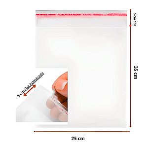 Saco adesivado Incolor com Aba 25x35cm - 100 unidades