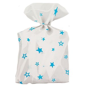 Saco Decorado Estrelas Azul Claro Plastico PP - Medidas Variadas