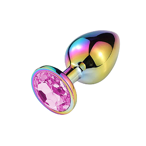 PLUG ANAL DE AÇO COM PEDRA DE CRISTAL - TAMANHO P REDONDO
