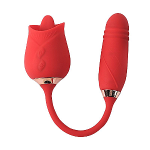 VIBRADOR DE PONTO G E CLITÓRIS COM VAI E VEM - FORMATO DE ROSA - FLOWERY PLUS