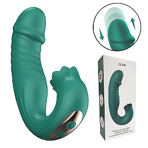 VIBRADOR DE PONTO G E CLITÓRIS COM LÍNGUA E VAI E VEM - ELAN