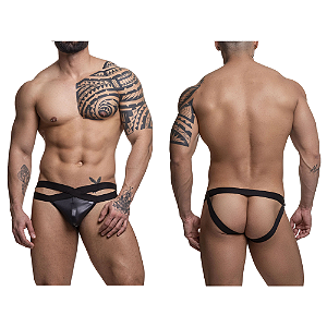JOCK EM SUPLEX PRETO COM ELÁSTICO DUPLO FRONTAL ABERTO