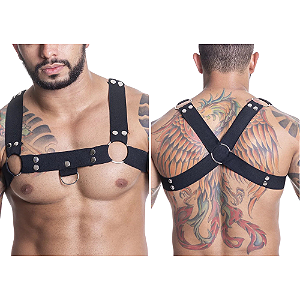 HARNESS EM ELÁSTICO PRETO COM METAL