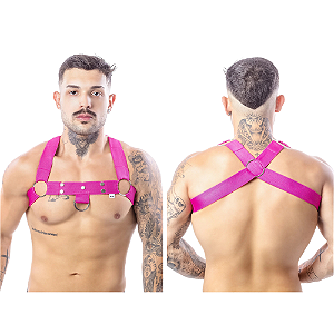 HARNESS EM ELÁSTICO ROSA COM METAL