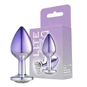 PLUG BICOLOR M PRATA E ROXO CRAVEJADO PEDRA CRISTAL