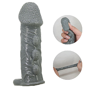 CAPA PENIANA EXTENSORA COM ANEL PARA ESCROTO - PENISSLEEVE - 14,0 X 4,0 CM