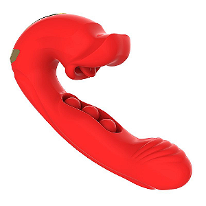 VIBRADOR DE PONTO G COM BOLINHAS E CLITÓRIS COM MOVIMENTO DE BOCA