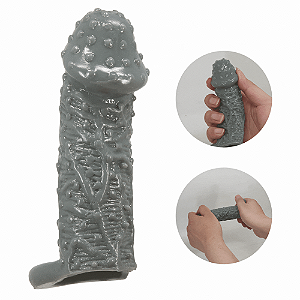CAPA PENIANA EXTENSORA COM ANEL PARA ESCROTO - REALISTIC PENISSLEEVE - 14,0 X 4,0 CM