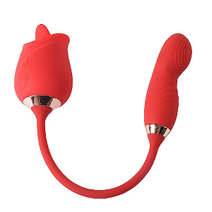 VIBRADOR DE PONTO G E CLITÓRIS COM DEDILHAR - FORMATO DE ROSA - VERMELHO/ROXO