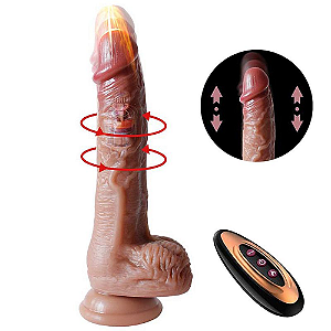 PÊNIS REALÍSTICO COM VAI E VEM / ROTAÇÃO COM AQUECIMENTO E CONTROLE REMOTO - 20,5 X 3,8CM