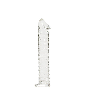 PLUG ANAL EM VIDRO EM FORMATO DE PÊNIS COM GLANDE E SALIÊNCIAS - 26,5 X 4,4 CM