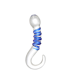 PLUG ANAL EM VIDRO COM PONTA SALIENTE, ESPIRAL AZUL EM ALTO RELEVO E ALÇA - 16 X 3,1 CM