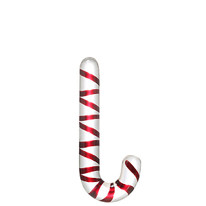 PLUG ANAL EM VIDRO FORMATO BENGALA COM DETALHES EM ESPIRAL VERMELHO - 18,5 X 2,6 CM