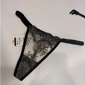 CALCINHA FIO TULE GUIPIR - PRETO C/ BASE