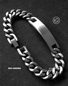 PULSEIRA MASCULINA CORRENTE AÇO INOX PRATEADA PLACA